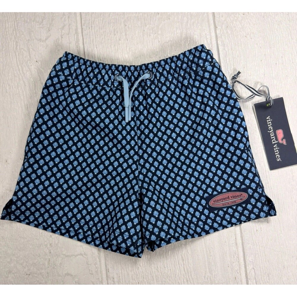 NWT Vineyard Vines Boys 4T Chappy Swim Trunks Shells Navy Blue Seashell $59.50